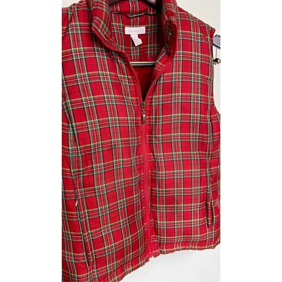 Charter Club Womens Red & Green Plaid Sleeveless Full-Zip Vest Size SM - Picture 3 of 10
